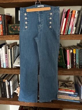 Derek Lam High-Rise Blue Denim Jeans with Decorative Buttons